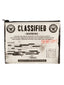 A zippered pouch featuring a distressed, vintage-style classified warning label design with black text, seals, and a red 'DO NOT COPY' stamp, shown against a plain light background.