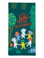Towel with cartoon mushrooms and 'The Joy of Mushrooms' text on a green background