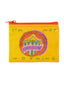 A yellow zippered pouch featuring a hand-drawn style graphic with the text 'I'M NOT NOTHING' and a central circular emblem reading 'ONE CENT' and 'UNITED STATES OF AMERICA'.