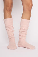 Cable Crew Socks - Pink Clay