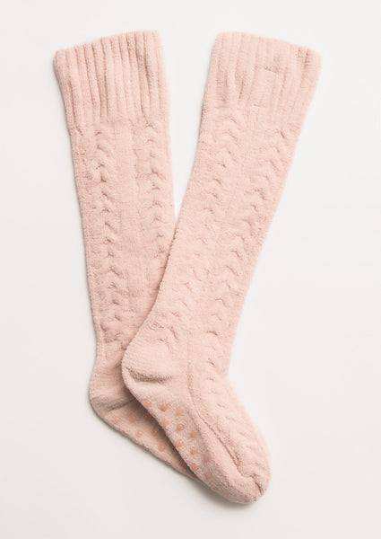 Cable Crew Socks - Pink Clay