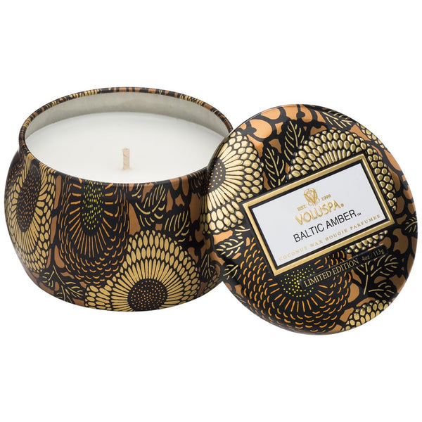 Voluspa Mini Tin Candle Burning Woods