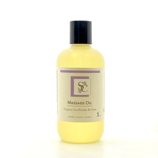 Organic Sunflower and Shea Massage Oil by Sage and Cedar.  Custom fragrance.